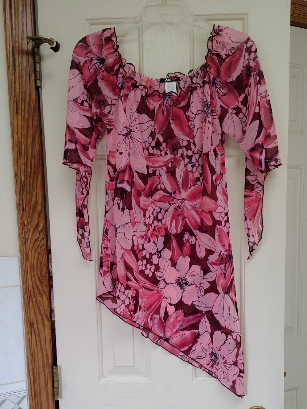 Pink Floral Asymmetrical Tunic Top